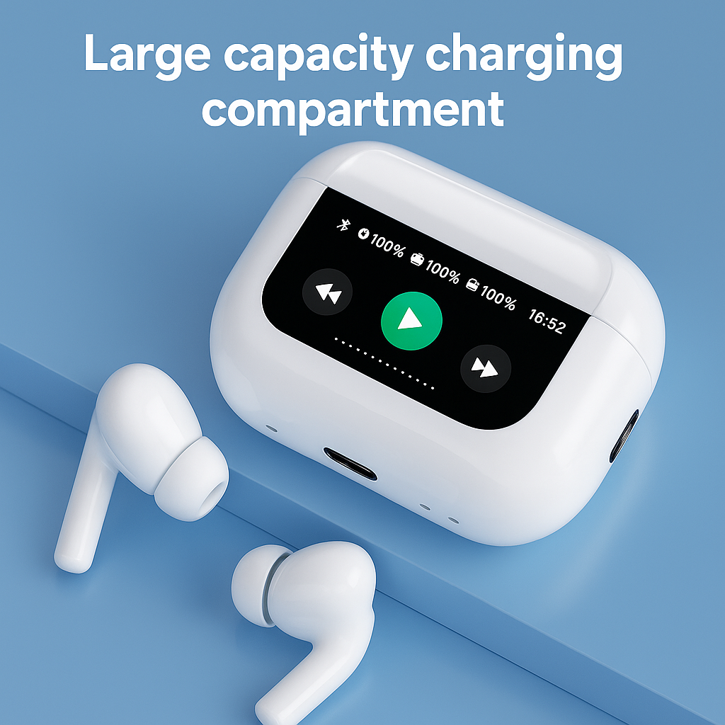 Newly 2025 Original A9 Pro Air pods ANC/ENC Noise Reduction, Touch Screen Control