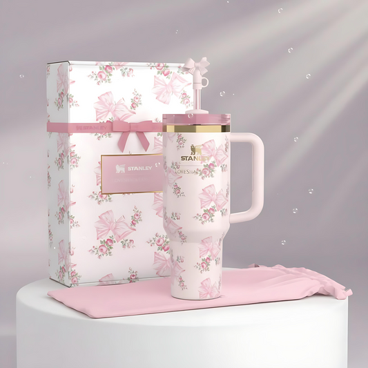 The Stanley X LoveShackFancy Holiday Quencher | 40 OZ - Rosa Beaux Pink