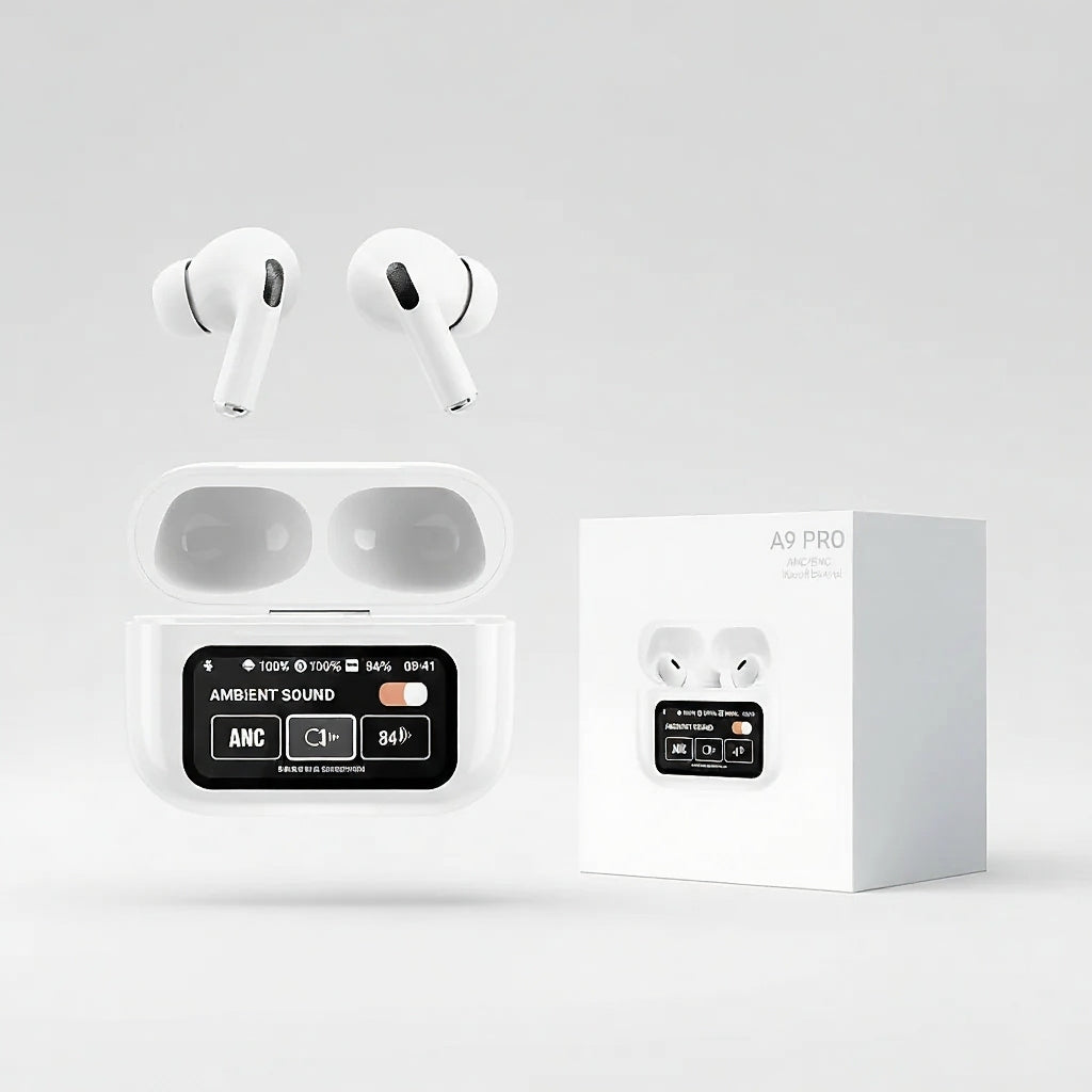 Newly 2025 Original A9 Pro Air pods ANC/ENC Noise Reduction, Touch Screen Control